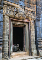 Fototapeta na wymiar Doorway of Prasat Pram Temple ruins Koh Ker Cambodia