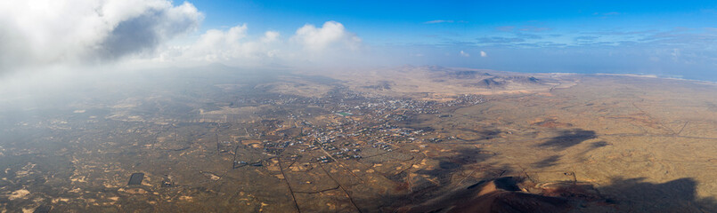 Vulcan Fuerteventura Calderon Hondo and volcanic mountain. Drone Shot Canary Island, Spain