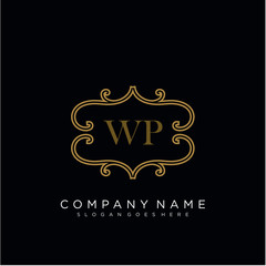 Initial letter WP logo luxury vector mark, gold color elegant classical