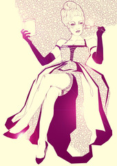 Woman in rococo costume dress reads book