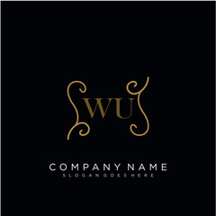 Initial letter WU logo luxury vector mark, gold color elegant classical