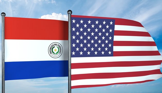 3D illustration of USA and Paraguay flag