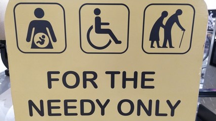 Mumbai, Maharastra/India- December 17 2019: Sign board indicating handicapped, old and pregnant woman. For the needy only.