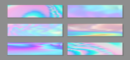 Holography hipster banner horizontal fluid gradient unicorn backgrounds vector collection. 