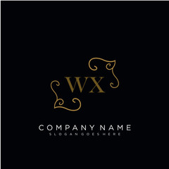 Initial letter WX logo luxury vector mark, gold color elegant classical