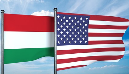3D illustration of USA and Hungary flag