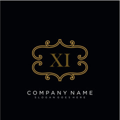 Initial letter XI logo luxury vector mark, gold color elegant classical 