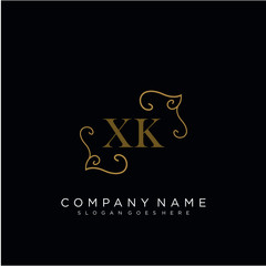 Fototapeta na wymiar Initial letter XK logo luxury vector mark, gold color elegant classical 