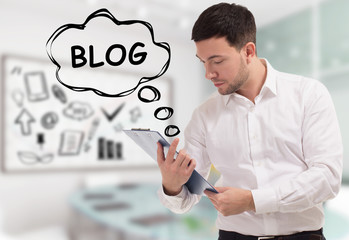 Business, technology, internet and network concept. The young businessman comes to mind the...