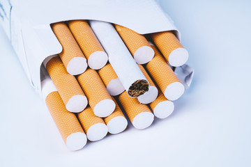 Open pack of cigarettes. Non smoking campaign concept