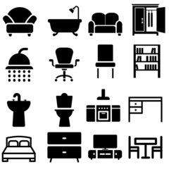 furniture vector icon set. drapery and home textiles illustration sign collection. interior logo.