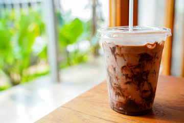 cup of the coco or cacao frappe on the table