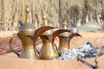 Arabic traditional coffee pots, UAE heritage concept