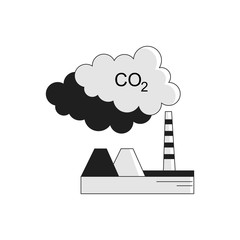 Plant with chimney polluting carbon dioxide. CO2 emissions production from factory symbol. Industry pollution vector icon isolated on white background