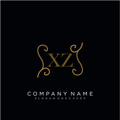 Fototapeta na wymiar Initial letter XZ logo luxury vector mark, gold color elegant classical 