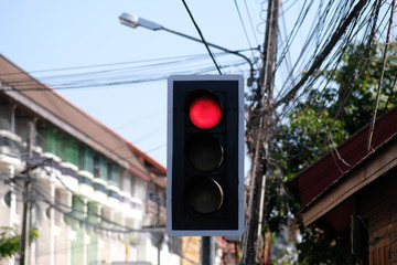 red traffic light in the city
