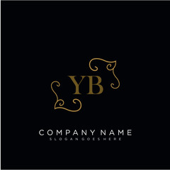 Initial letter YB logo luxury vector mark, gold color elegant classical 