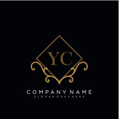Initial letter YC logo luxury vector mark, gold color elegant classical 