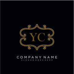 Initial letter YC logo luxury vector mark, gold color elegant classical 