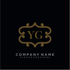 Initial letter YG logo luxury vector mark, gold color elegant classical 