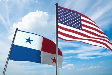 3D illustration of USA and Panama flag
