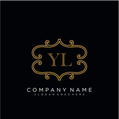 Initial letter YL logo luxury vector mark, gold color elegant classical 