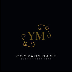 Fototapeta na wymiar Initial letter YM logo luxury vector mark, gold color elegant classical 
