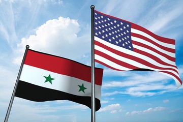3D illustration of USA and Syria flag