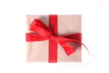 New Year's or Valentine's Day gifts boxes tied with red ribbon isolated on a white background
