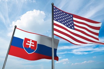 3D illustration of USA and Slovakia flag