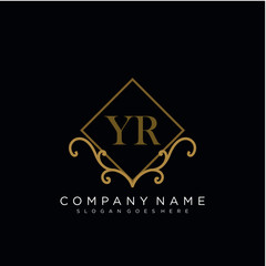 Initial letter YR logo luxury vector mark, gold color elegant classical 
