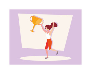 young woman with gold trophy