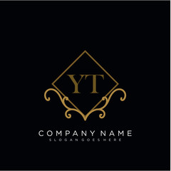 Initial letter YT logo luxury vector mark, gold color elegant classical 