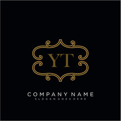 Initial letter YT logo luxury vector mark, gold color elegant classical 