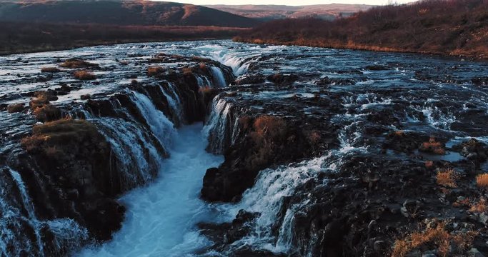 aerial shot of famous Iceland with its beautiful fascinating unique landscape, rivers, mountains, glaciers and waterfalls on a clear sunny day - great 4k shots for nature travel bloggers