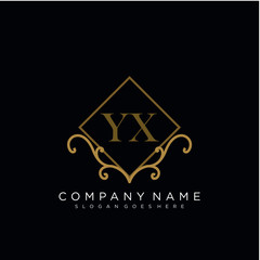 Initial letter YX logo luxury vector mark, gold color elegant classical 