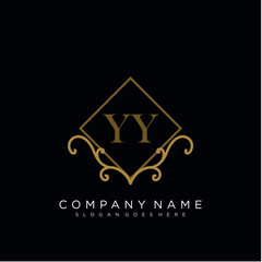 Initial letter YY logo luxury vector mark, gold color elegant classical 