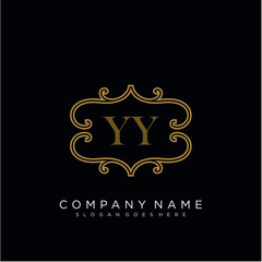Initial letter YY logo luxury vector mark, gold color elegant classical 