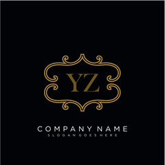 Initial letter YZ logo luxury vector mark, gold color elegant classical 