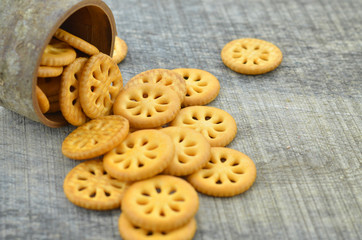 Group biscuit on wooden background, decorated