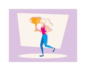 young woman with gold trophy