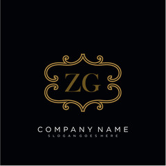 Initial letter ZG logo luxury vector mark, gold color elegant classical