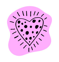 Pink heart in doodle style isolated on white background. Vector stock illustration. Hand drawing line art image for Valentines Day decor.