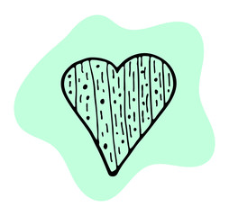 Blue heart in doodle style isolated on white background. Vector stock illustration. Hand drawing line art image for Valentines Day decor.
