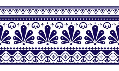 Talavera Poblana vector seamless long horizontal pattern inspired by traditional Mexican decorated pottery and ceramics  - 310669763