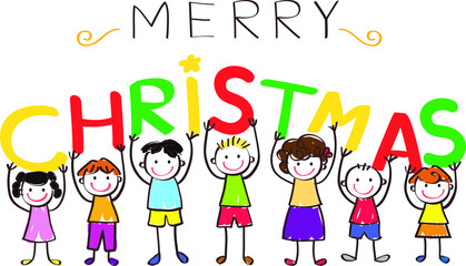 Children with "Merry Christmas" lettering