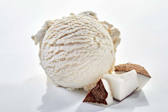 Scoop of ice cream with coconut pulp