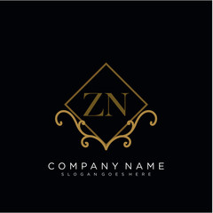 Initial letter ZN logo luxury vector mark, gold color elegant classical