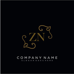 Initial letter ZN logo luxury vector mark, gold color elegant classical