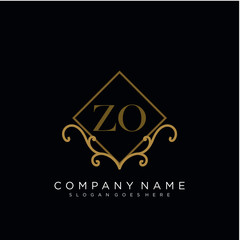 Initial letter ZO logo luxury vector mark, gold color elegant classical